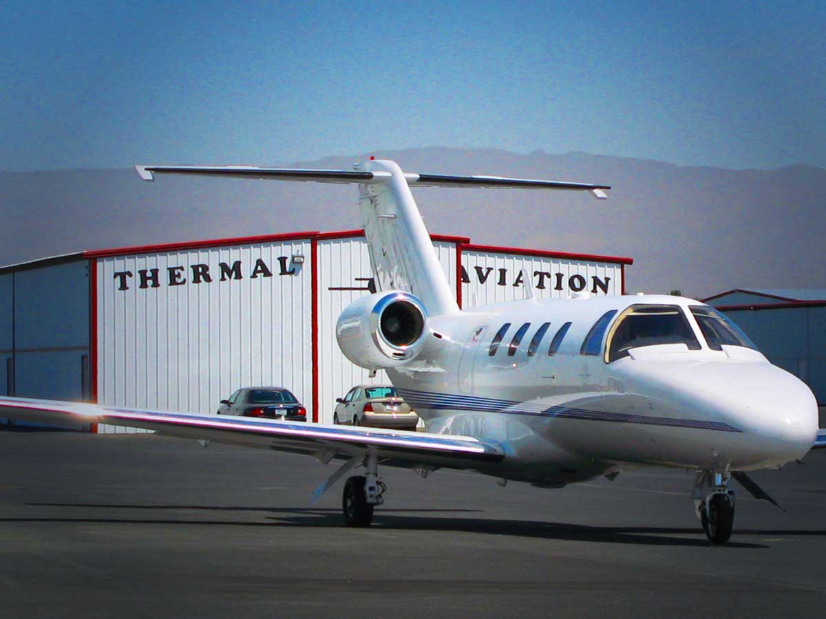 Private Jet in front of Thermal Aviation Hanger